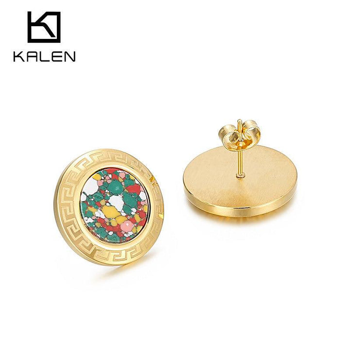 Stainless Steel Laser Cutting Enamel Shell Zircon Stub Earrings - kalen