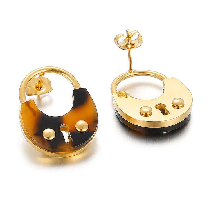 Stainless Steel Laser Cutting Enamel Shell Zircon Stub Earrings - kalen