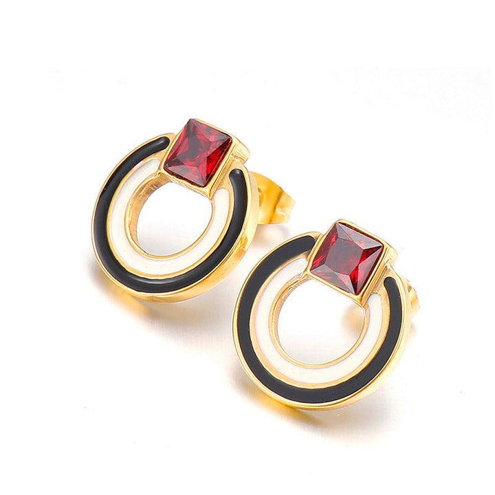 Stainless Steel Laser Cutting Enamel Shell Zircon Stub Earrings - kalen