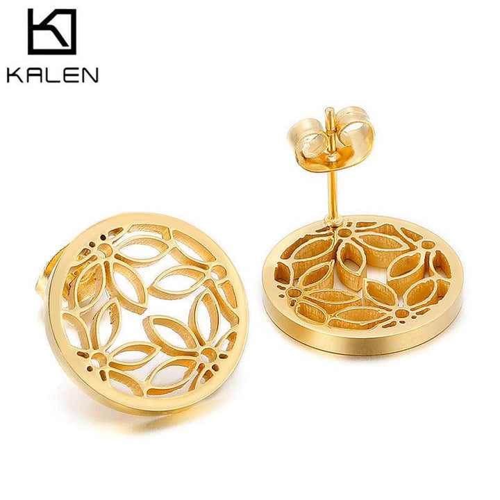 Stainless Steel Laser Cutting Enamel Shell Zircon Stub Earrings - kalen