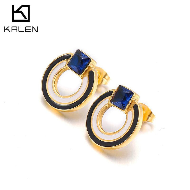 Stainless Steel Laser Cutting Enamel Shell Zircon Stub Earrings - kalen