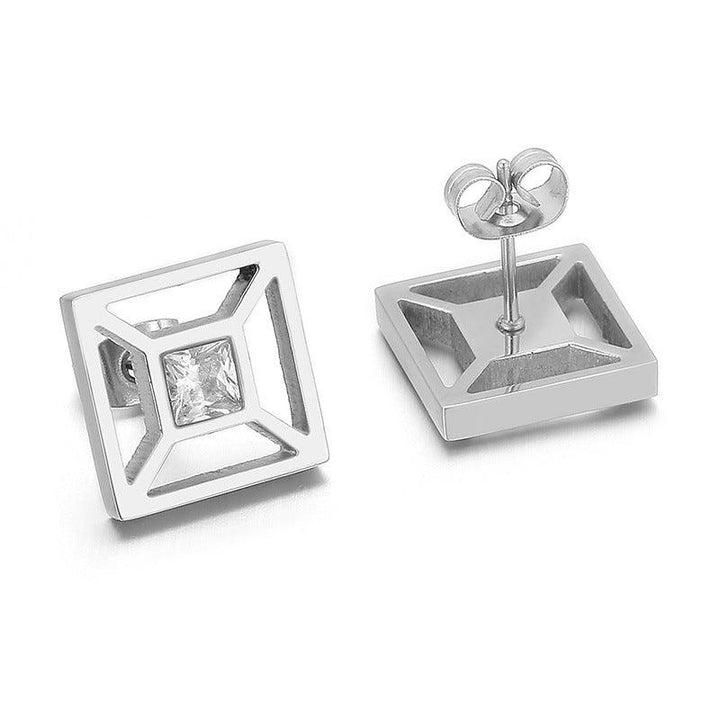 Stainless Steel Laser Cutting Enamel Shell Zircon Stub Earrings - kalen