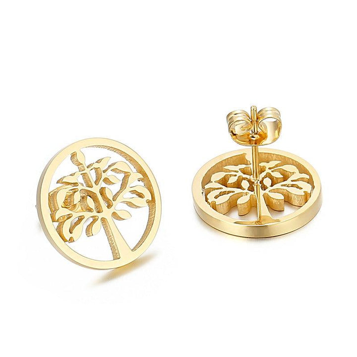 Stainless Steel Laser Cutting Enamel Zircon Heart Round Stub Earrings - kalen