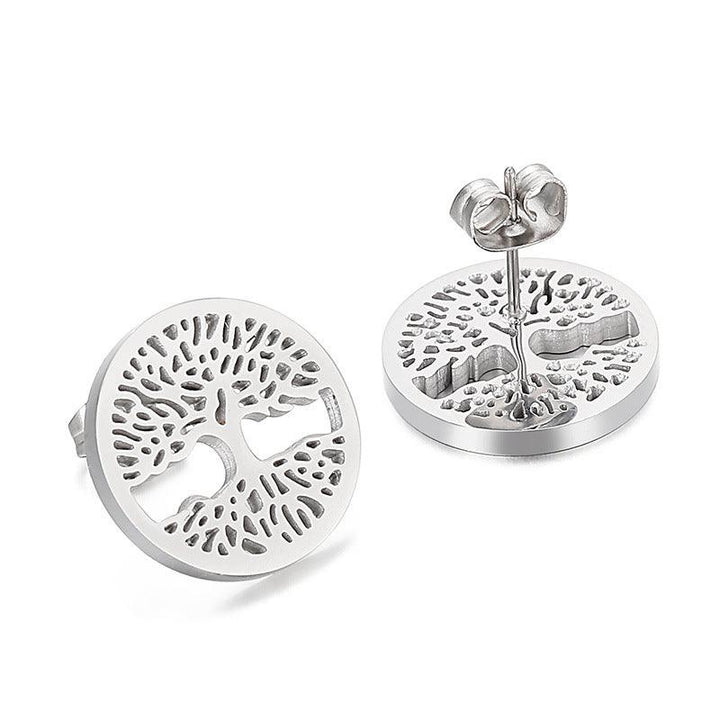 Stainless Steel Laser Cutting Enamel Zircon Heart Round Stub Earrings - kalen