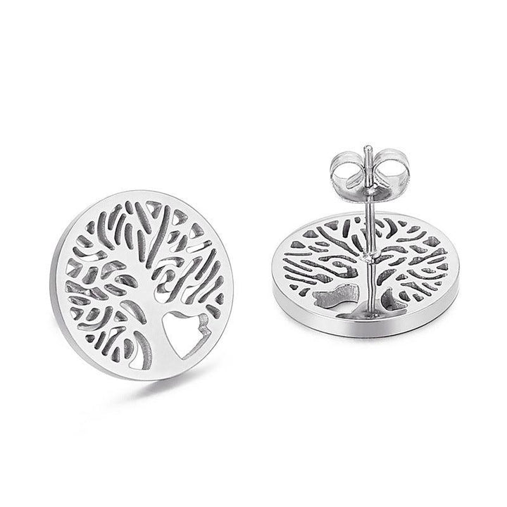 Stainless Steel Laser Cutting Enamel Zircon Heart Round Stub Earrings - kalen