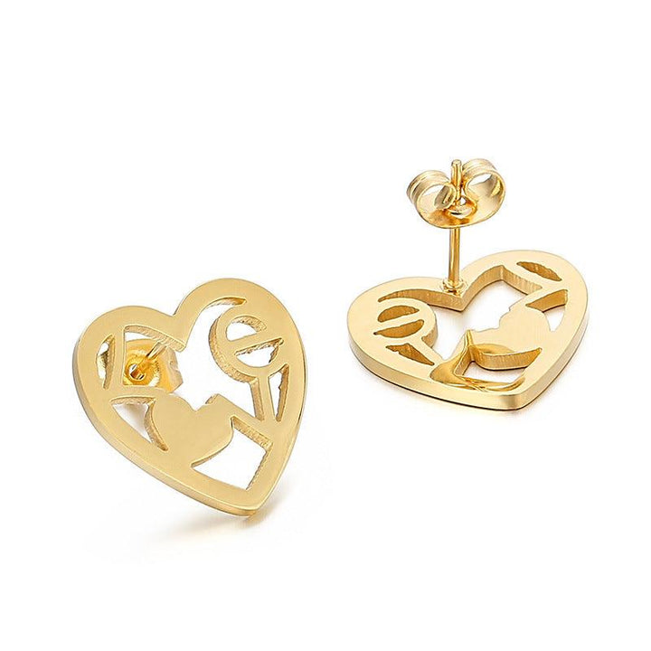 Stainless Steel Laser Cutting Enamel Zircon Heart Round Stub Earrings - kalen