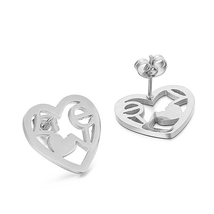 Stainless Steel Laser Cutting Enamel Zircon Heart Round Stub Earrings - kalen