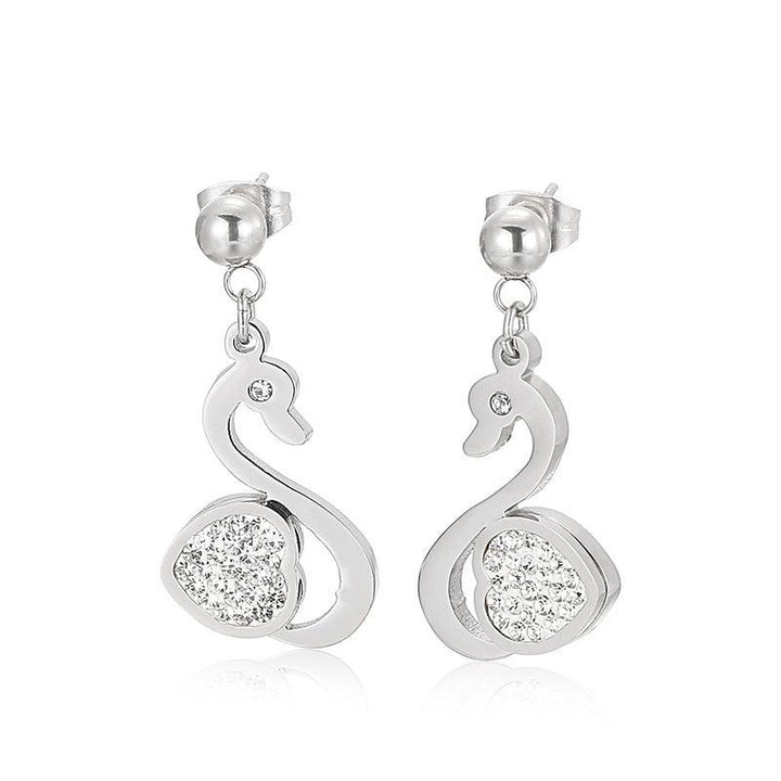 Stainless Steel Laser Cutting Enamel Zircon Heart Round Stub Earrings - kalen