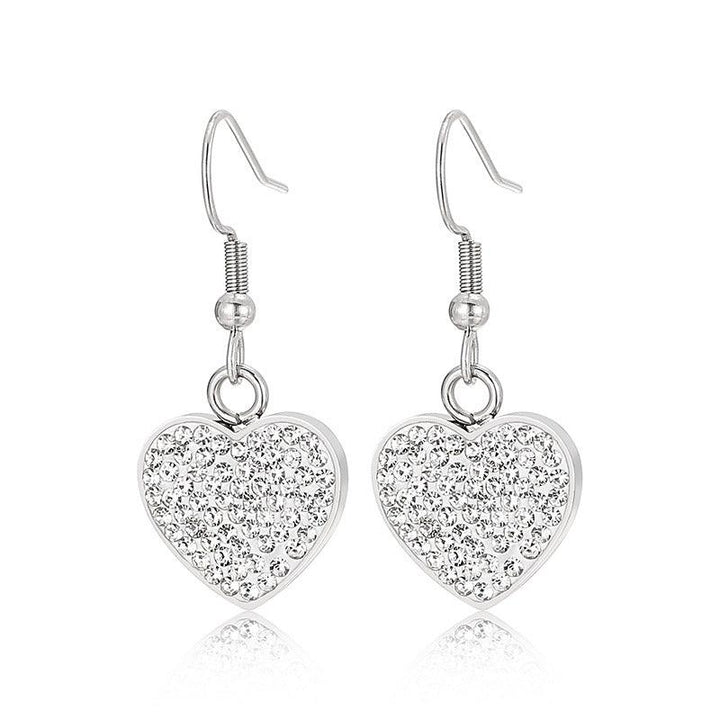 Stainless Steel Laser Cutting Enamel Zircon Heart Round Stub Earrings - kalen