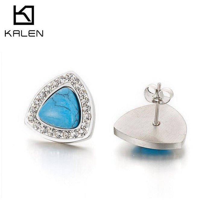 Stainless Steel Laser Cutting Enamel Zircon Opal Hoop Stub Earrings - kalen