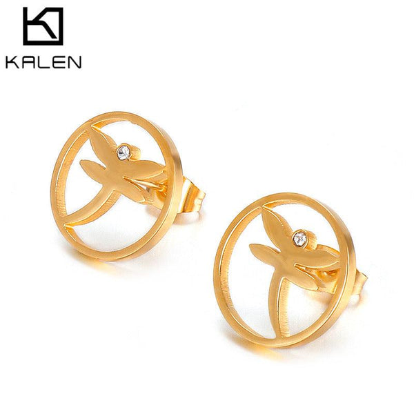 Stainless Steel Laser Cutting Enamel Zircon Stub Earrings - kalen