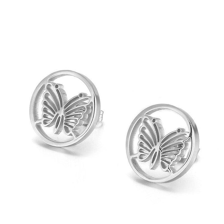 Stainless Steel Laser Cutting Enamel Zircon Stub Earrings - kalen