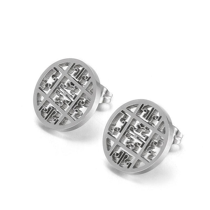 Stainless Steel Laser Cutting Enamel Zircon Stub Earrings - kalen