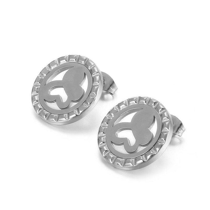 Stainless Steel Laser Cutting Enamel Zircon Stub Earrings - kalen