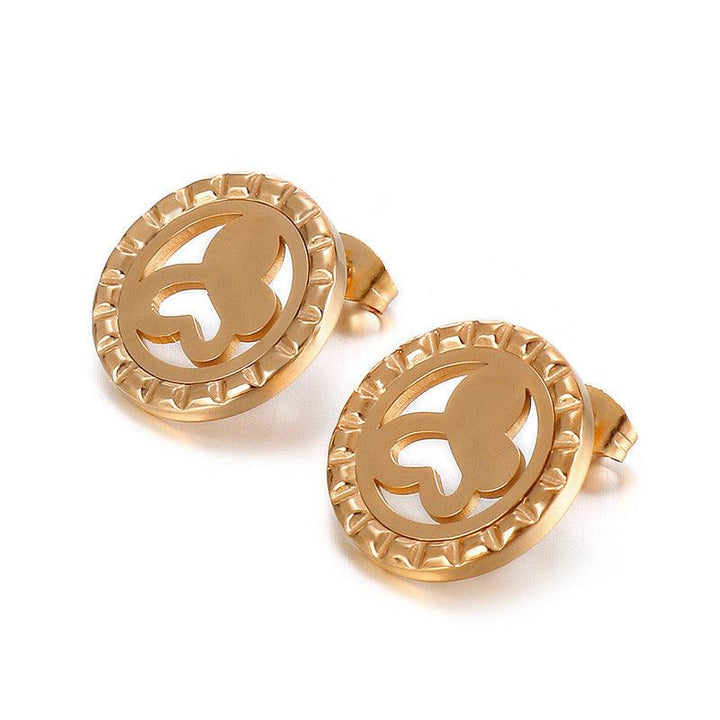 Stainless Steel Laser Cutting Enamel Zircon Stub Earrings - kalen