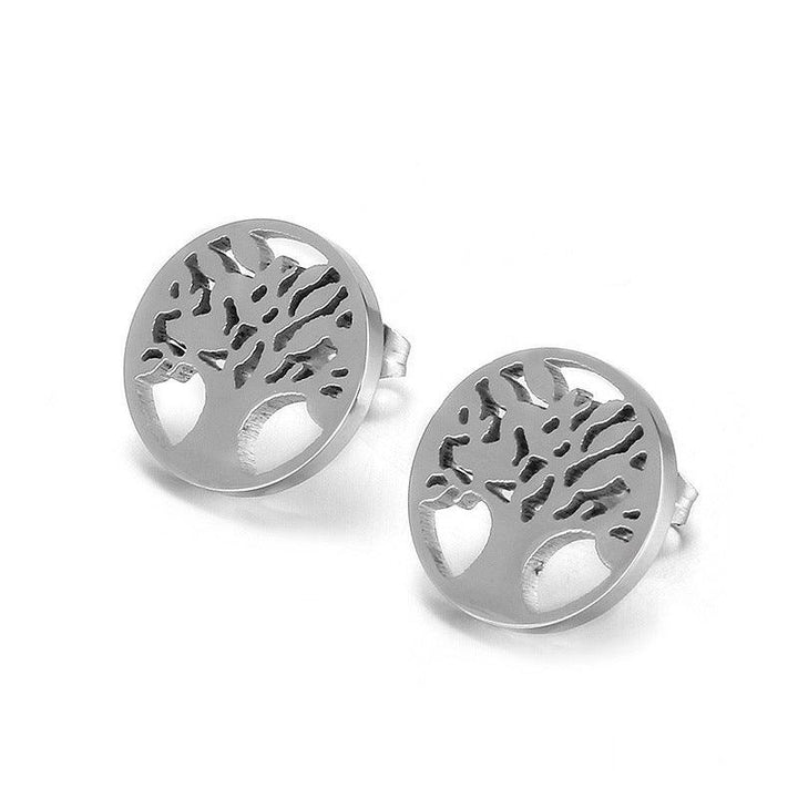 Stainless Steel Laser Cutting Enamel Zircon Stub Earrings - kalen