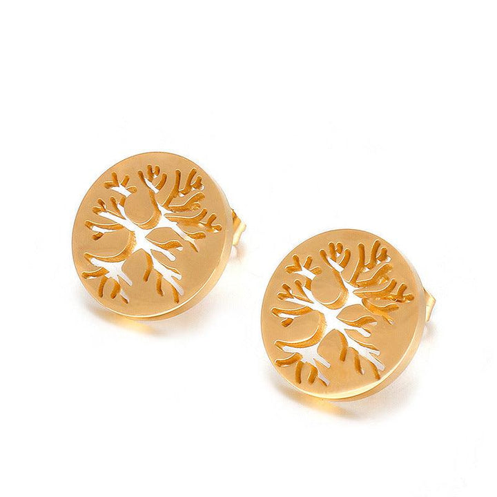 Stainless Steel Laser Cutting Enamel Zircon Stub Earrings - kalen