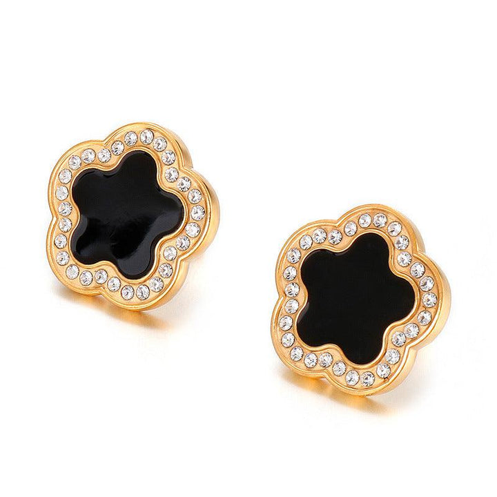 Stainless Steel Laser Cutting Enamel Zircon Stub Earrings - kalen