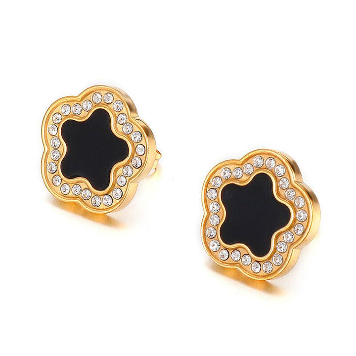 Stainless Steel Laser Cutting Enamel Zircon Stub Earrings - kalen