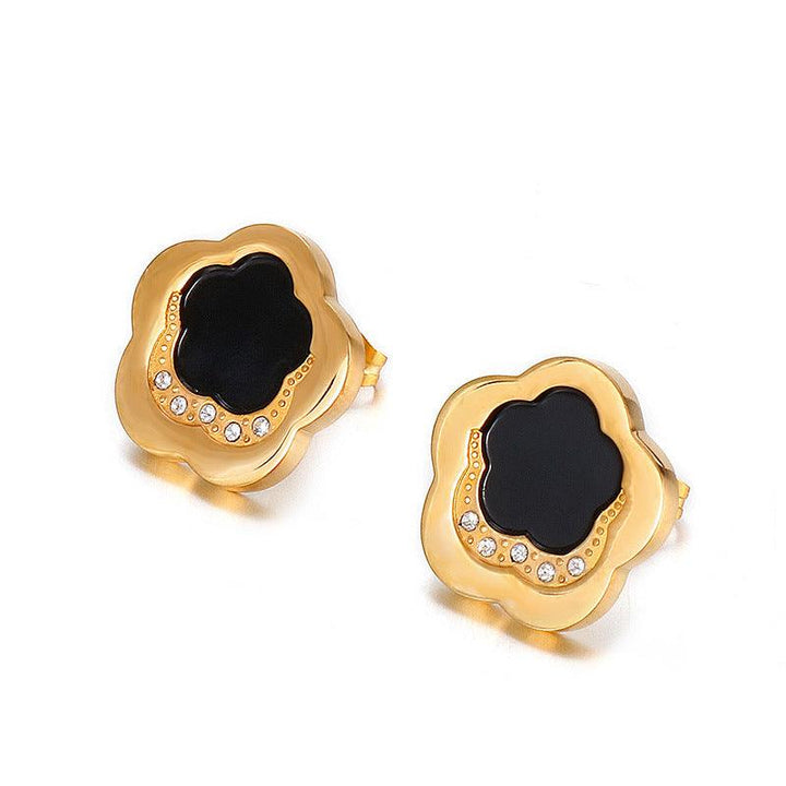 Stainless Steel Laser Cutting Enamel Zircon Stub Earrings - kalen