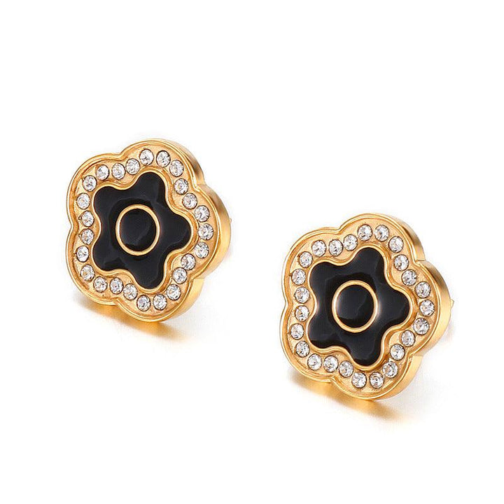 Stainless Steel Laser Cutting Enamel Zircon Stub Earrings - kalen