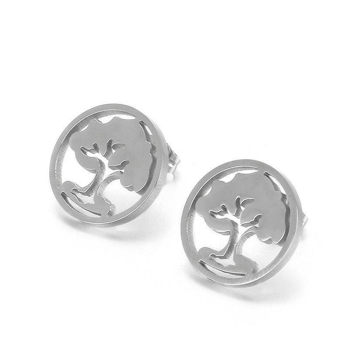 Stainless Steel Laser Cutting Enamel Zircon Stub Earrings - kalen