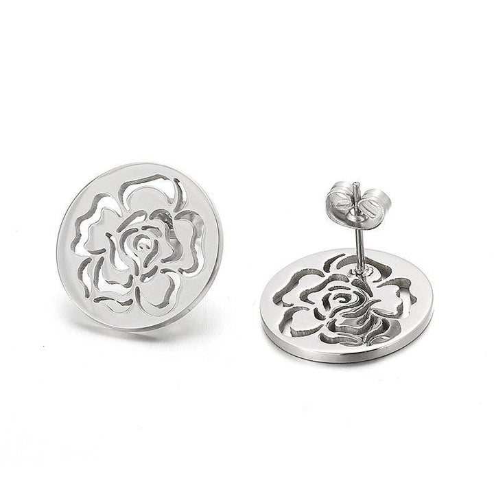 Stainless Steel Laser Cutting Heart Flower Stub Earrings - kalen