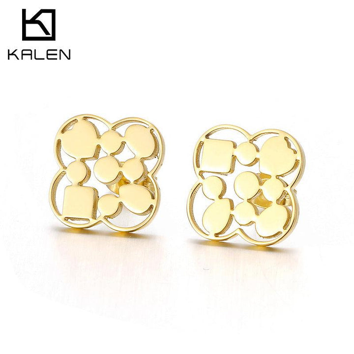 Stainless Steel Laser Cutting Heart Flower Stub Earrings - kalen