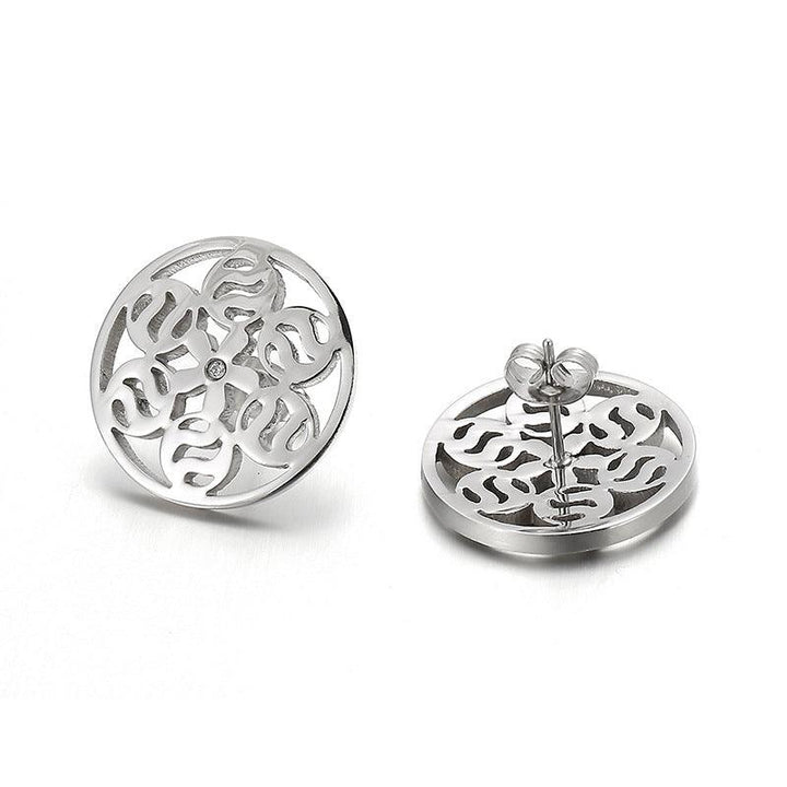 Stainless Steel Laser Cutting Heart Flower Stub Earrings - kalen