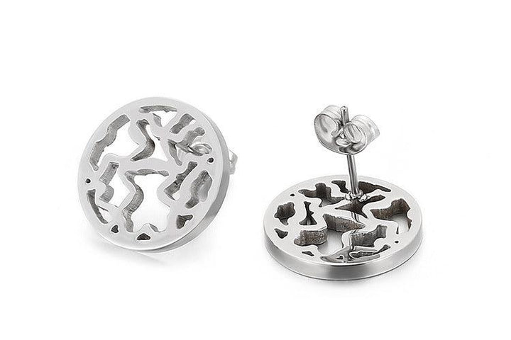 Stainless Steel Laser Cutting Round Stub Earrings - kalen