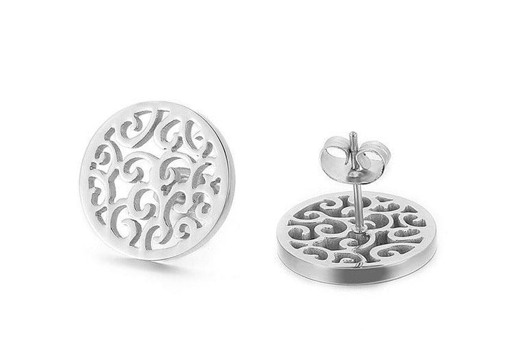 Stainless Steel Laser Cutting Round Stub Earrings - kalen