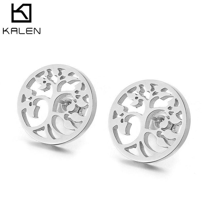 Stainless Steel Laser Cutting Round Stub Earrings - kalen