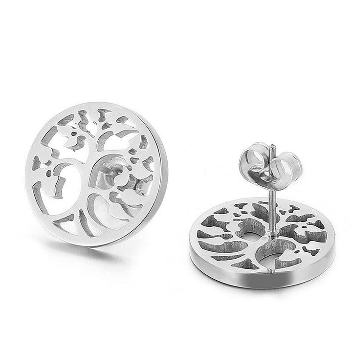 Stainless Steel Laser Cutting Round Stub Earrings - kalen