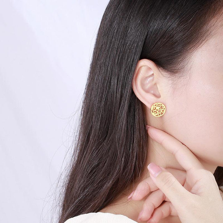 Stainless Steel Laser Cutting Zircon Round Stub Earrings - kalen