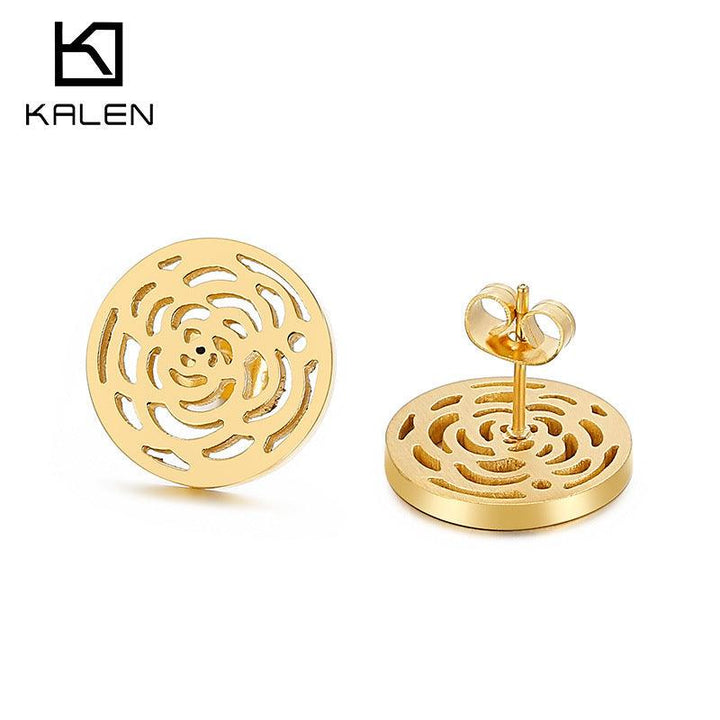 Stainless Steel Laser Cutting Zircon Round Stub Earrings - kalen