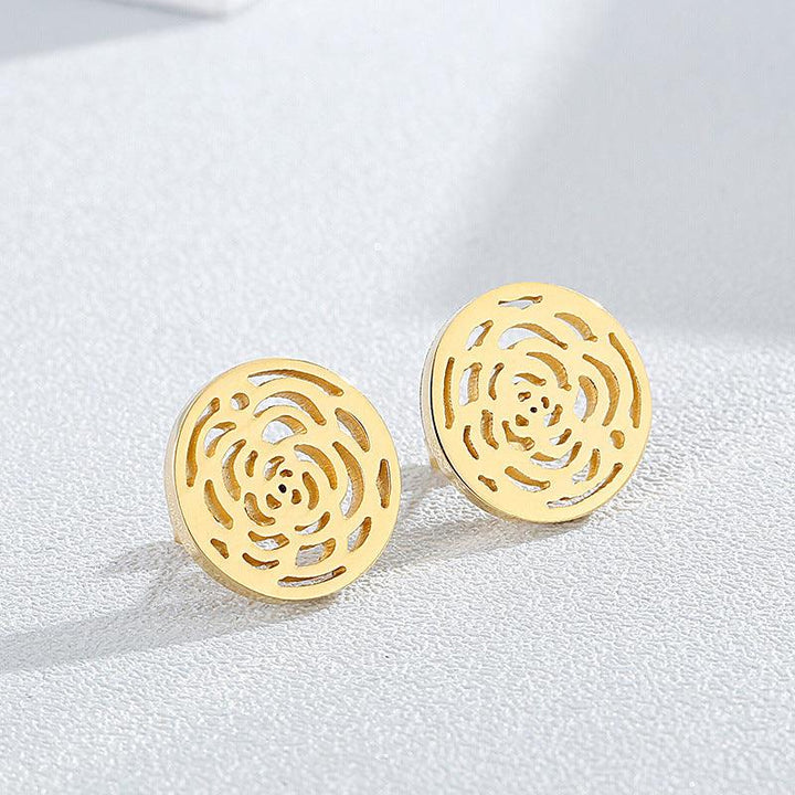 Stainless Steel Laser Cutting Zircon Round Stub Earrings - kalen