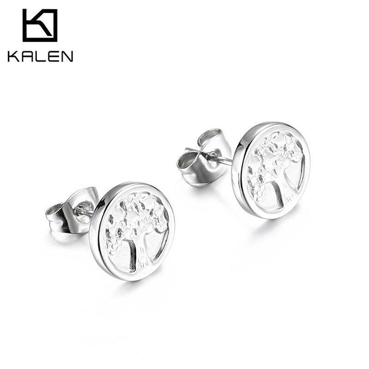 Stainless Steel Life Tree Stub Earrings - kalen