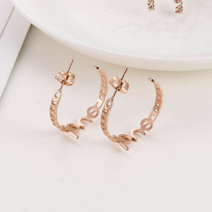 Stainless Steel LOVE C-Shape Stub Earrings - kalen