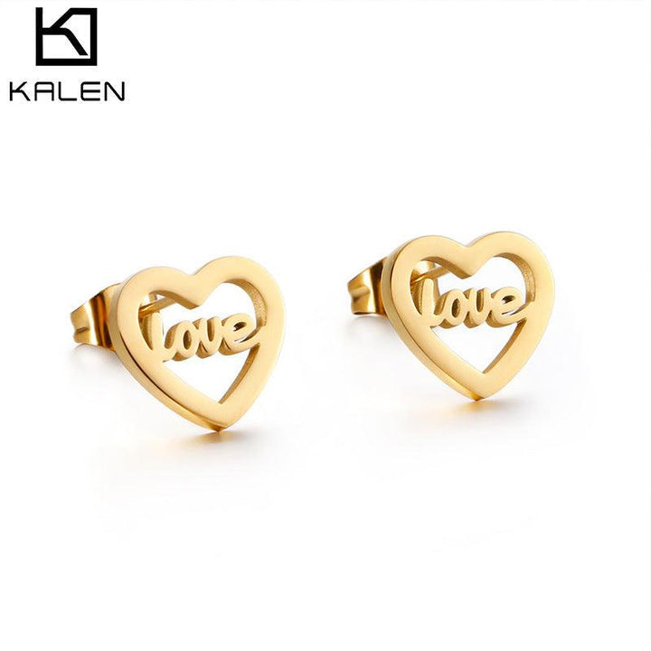 Stainless Steel LOVE Heart Stub Earrings - kalen