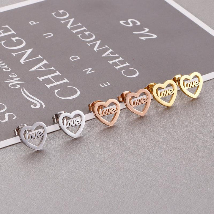 Stainless Steel LOVE Heart Stub Earrings - kalen