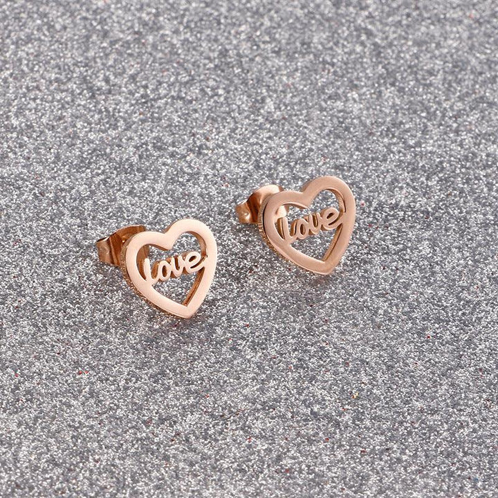 Stainless Steel LOVE Heart Stub Earrings - kalen