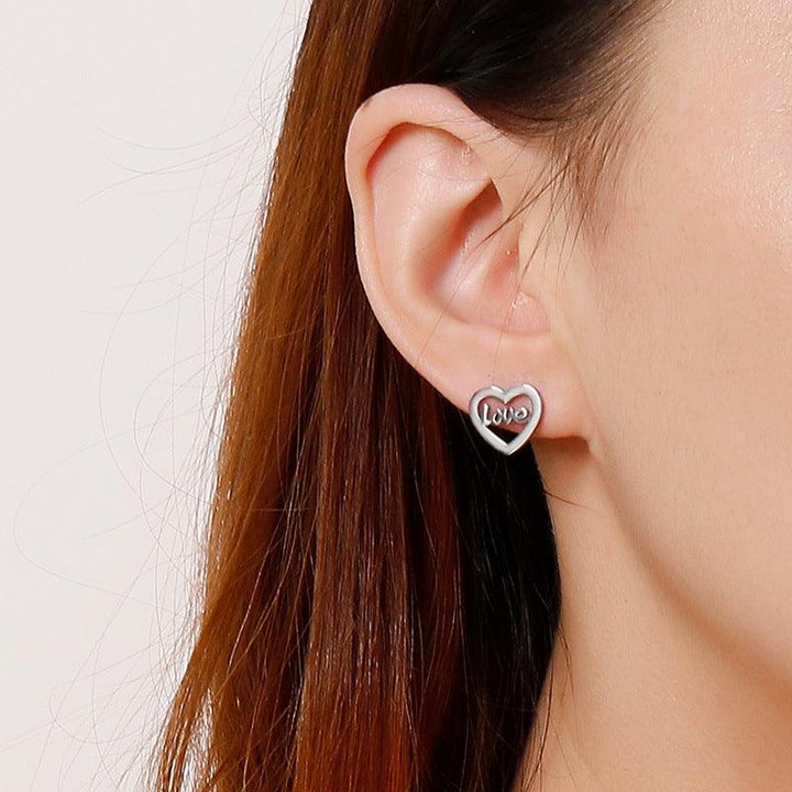 Stainless Steel LOVE Heart Stub Earrings - kalen