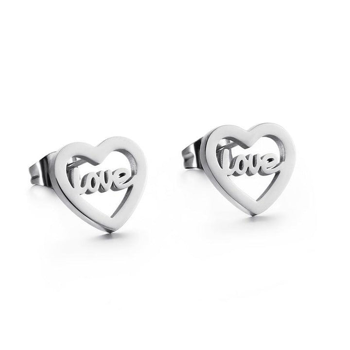 Stainless Steel LOVE Heart Stub Earrings - kalen