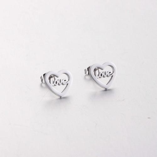 Stainless Steel LOVE Heart Stub Earrings - kalen