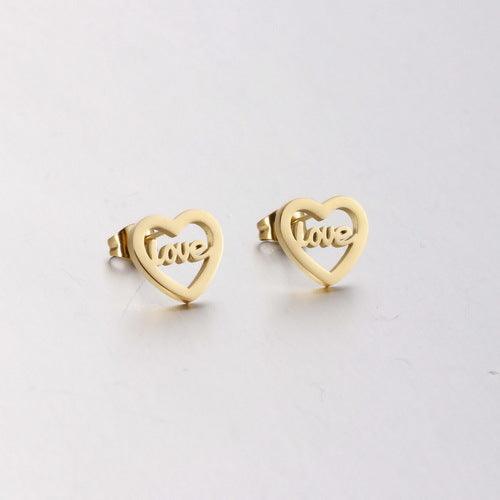 Stainless Steel LOVE Heart Stub Earrings - kalen