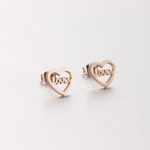 Stainless Steel LOVE Heart Stub Earrings - kalen