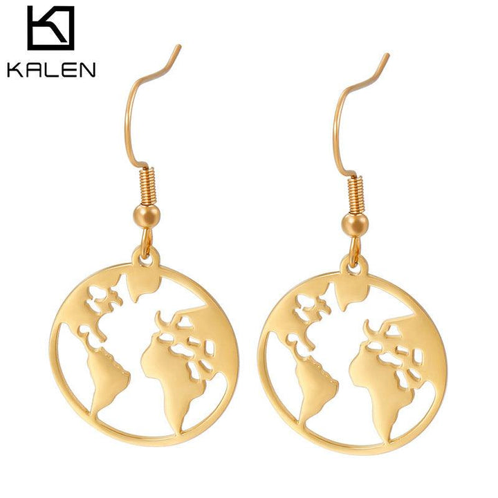 Stainless Steel Map Round Drop Earrings - kalen