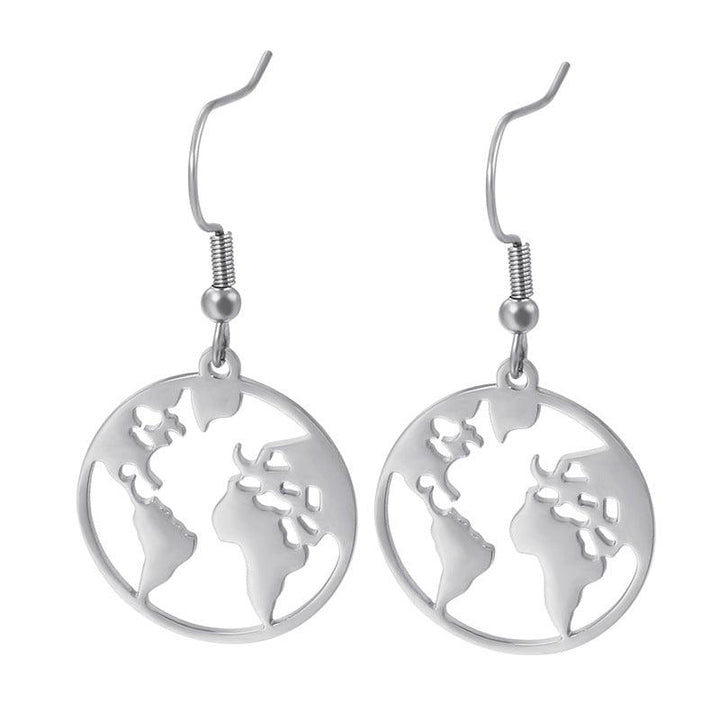 Stainless Steel Map Round Drop Earrings - kalen