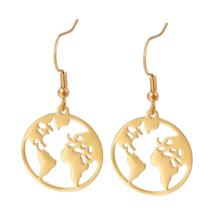 Stainless Steel Map Round Drop Earrings - kalen