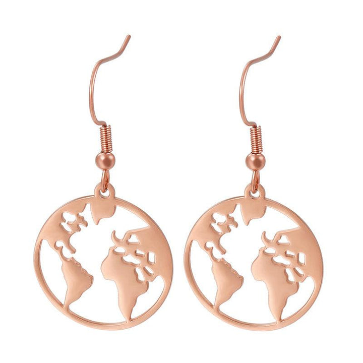 Stainless Steel Map Round Drop Earrings - kalen